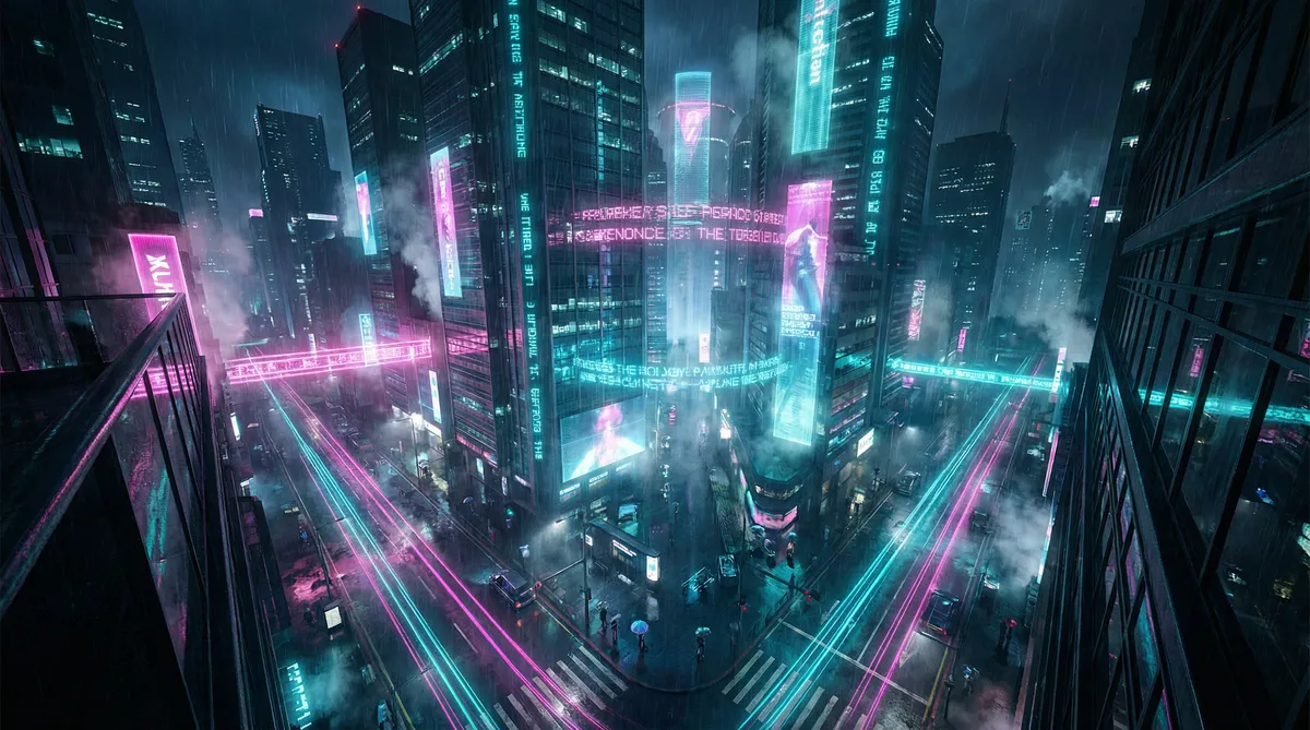 抖音崩了 竖屏短剧平台首页背景 - 赛博朋克都市夜景